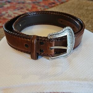 Nocona Belt Co.Brown Leather Belt with Silver Buckle Sz 38